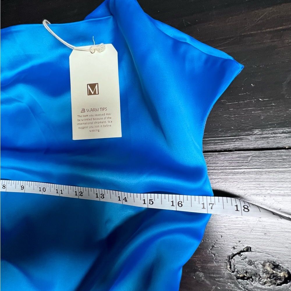 Chic Blue Satin Midi Dress - Picture 10 of 12